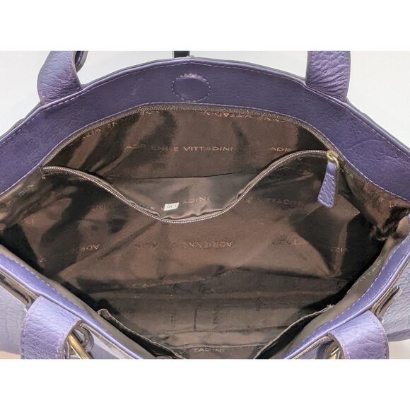 VTG Adrienne Vittadini Magnetic Purple Violet Tessa Pebble Leather Satchel - Picture 10 of 16
